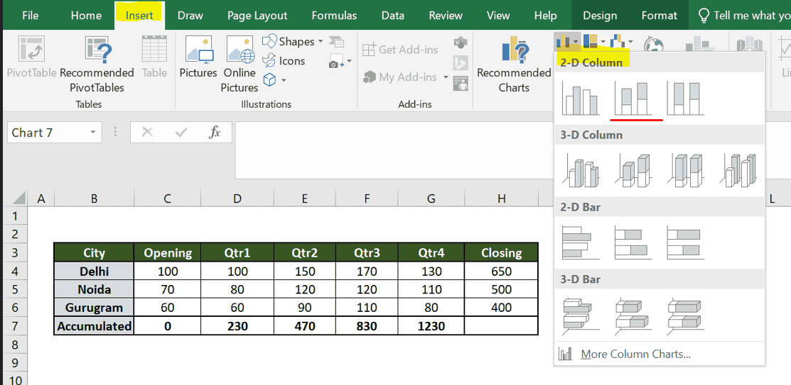 Creating a Stacked Waterfall Chart in Excel