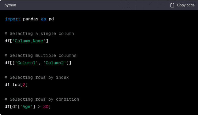 Data Selection and Indexing