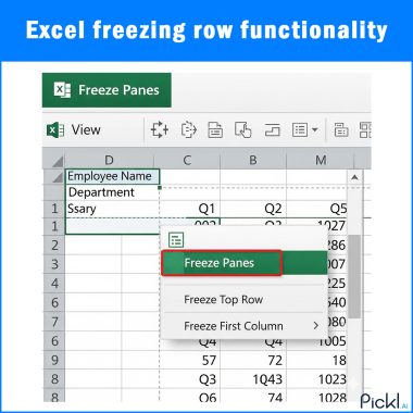 Excel freezing row functionality