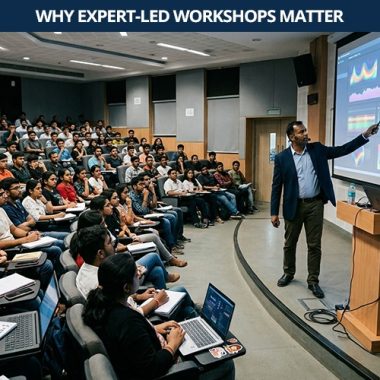 cademic leaders and industry experts collaborating in a high-tech student workshop for futuristic growth.