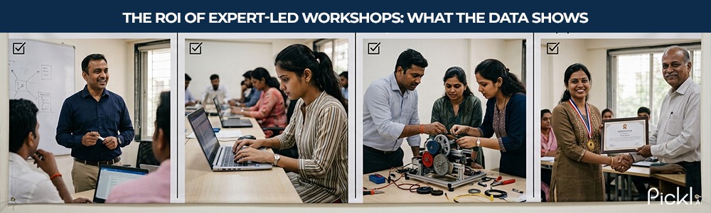 Key elements of an effective student workshop including practitioner-led training and project-based learning.