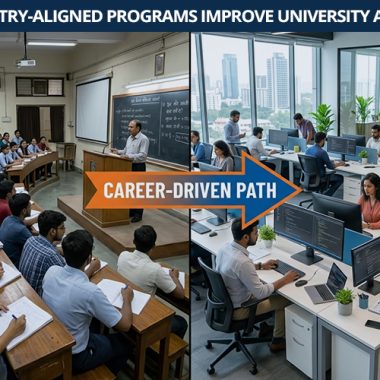 Arrow connecting university learning to corporate career.